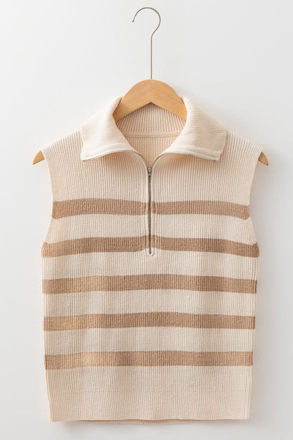 Threaded Pear Everly Stripe Ribbed Half Zip Collared Sweater Vest