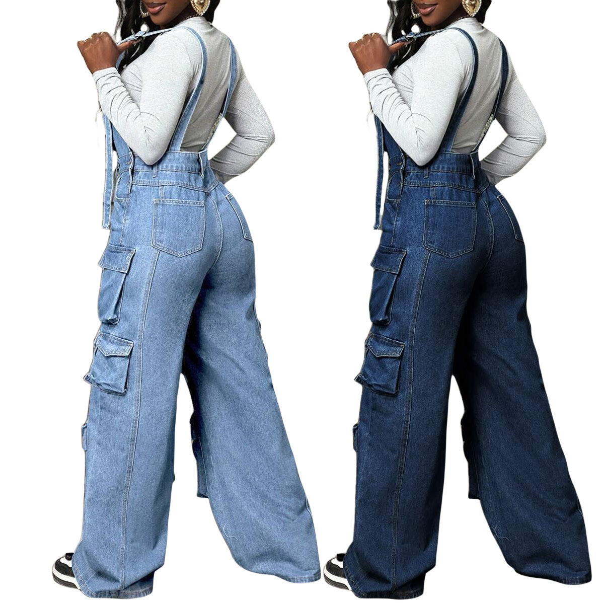 Wide leg denim loose overalls