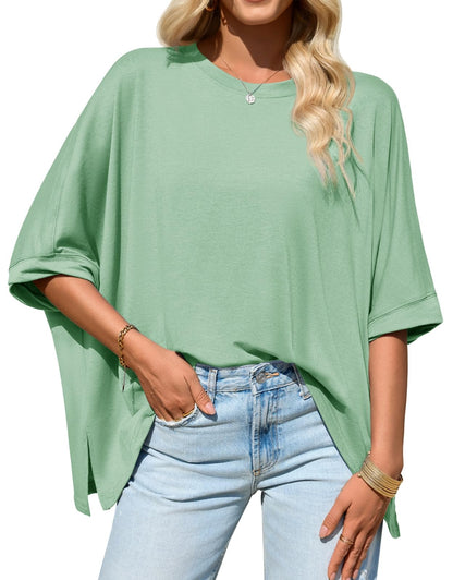 Womens Oversized Tshirts Batwing Short Sleeve Asymmetric Hem Tops