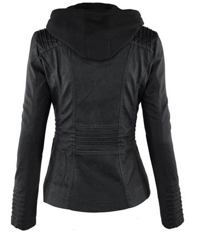 Women's Hooded Leather Jacket