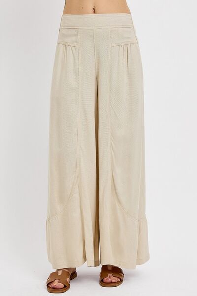 RISEN Shirring Detail Women's Wide Leg Pants
