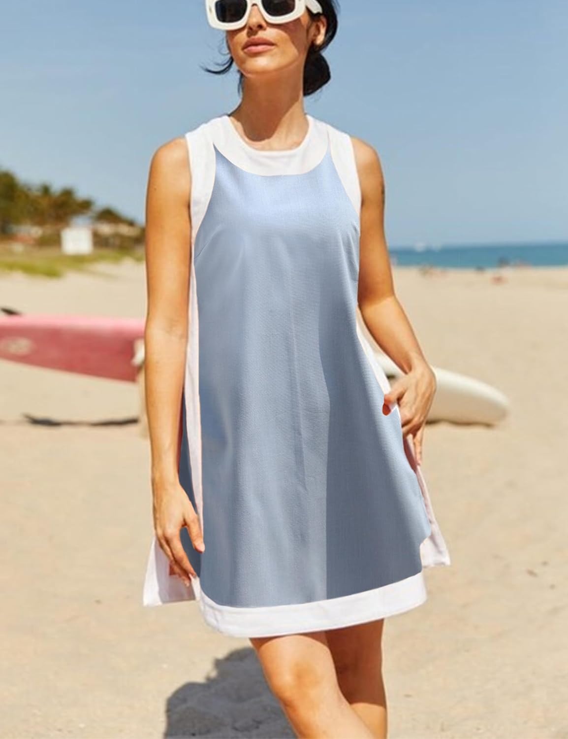 ✨Women's Casual Color Block Sleeveless Tops Matching Shorts with Pockets