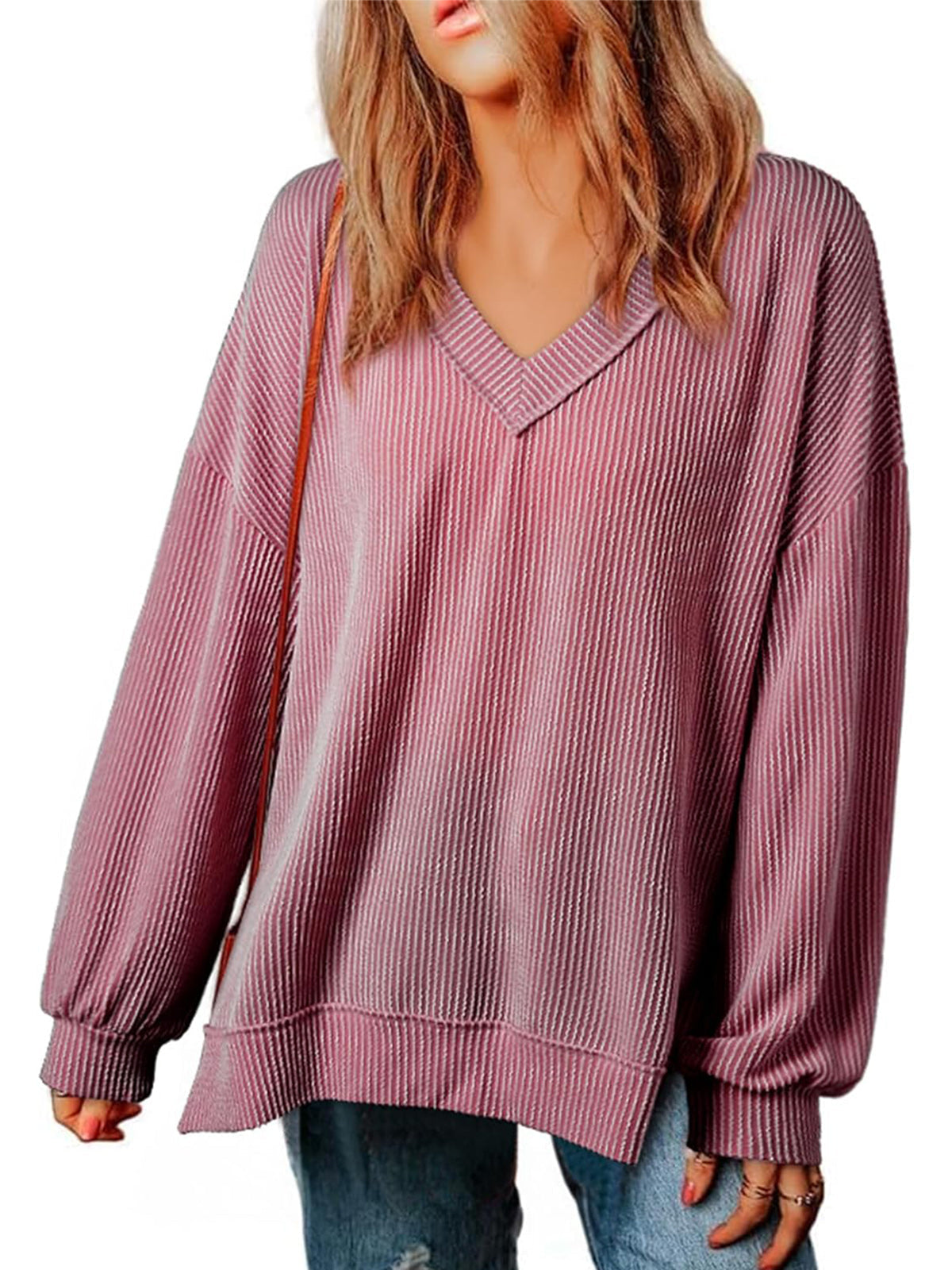✨Womens Long Sleeve  Casual V Neck Oversized Tee T-Shirts Tops