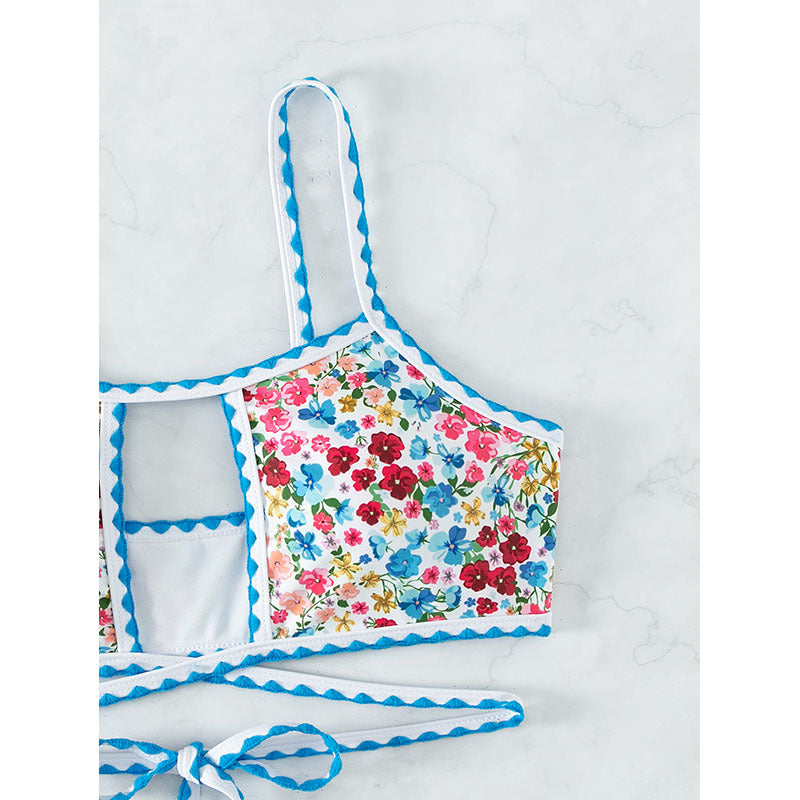 small floral print bikini with tie-back design