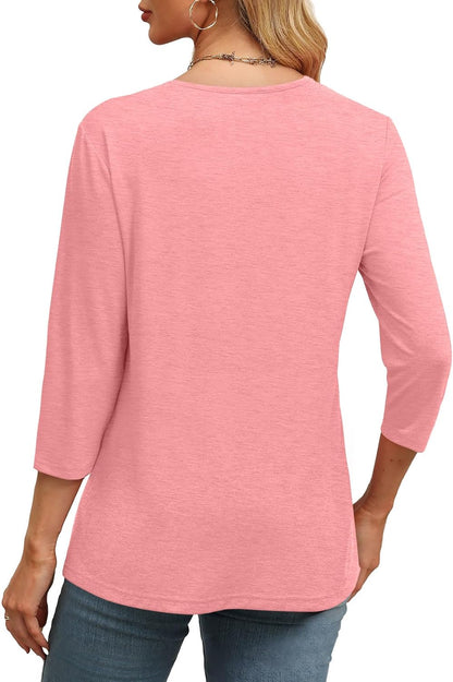 ✨Women's Trendy V Neck 3/4 Long Sleeve Tops Loose Fit Blouse
