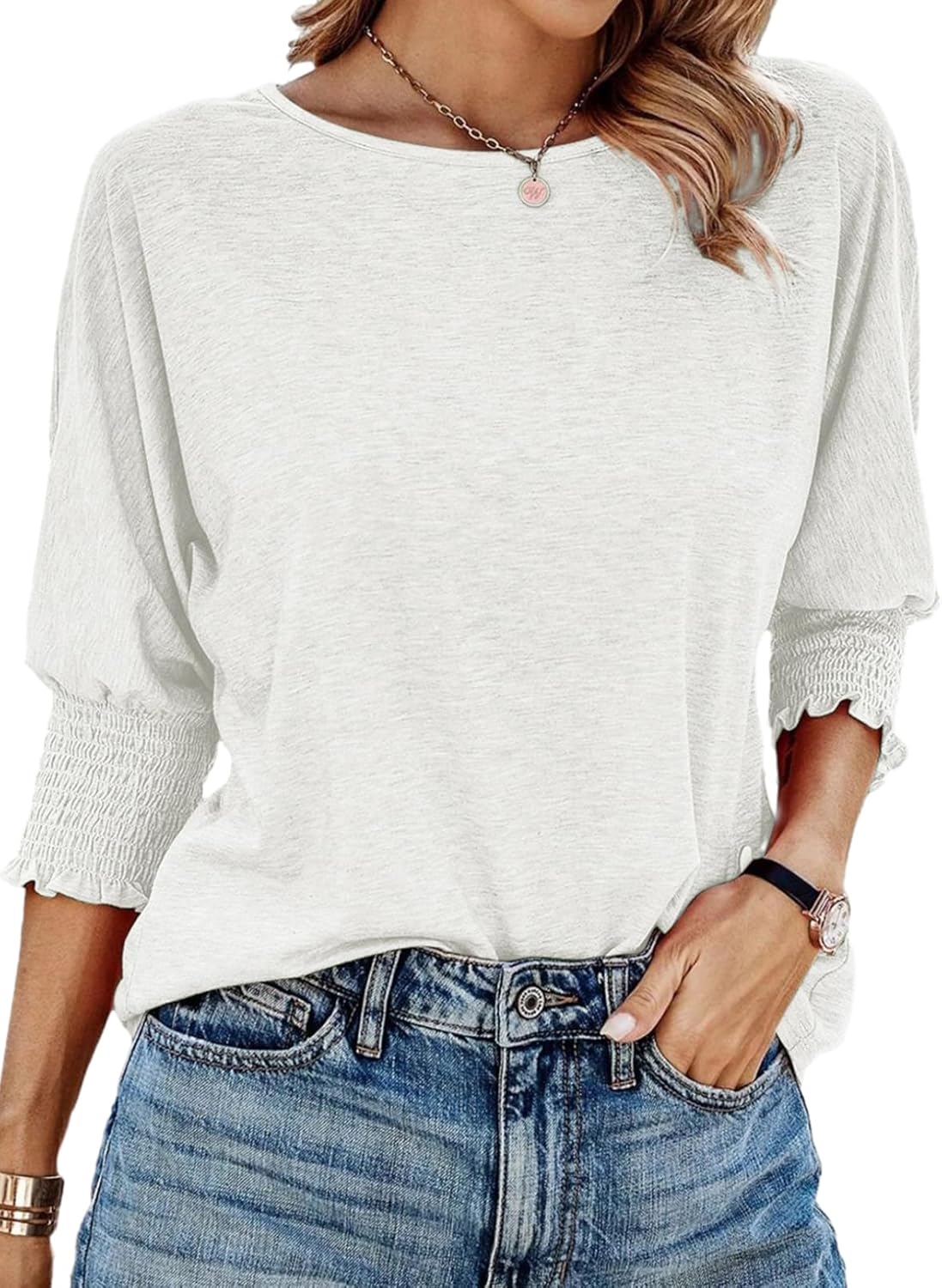 💥Women's Tops 3/4 Sleeve T-Shirts Cute Crewneck Tees Blouses