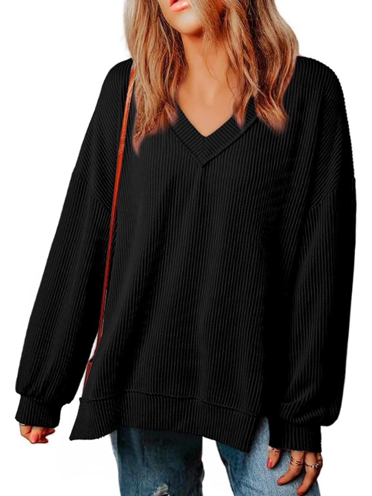 ✨Womens Long Sleeve  Casual V Neck Oversized Tee T-Shirts Tops