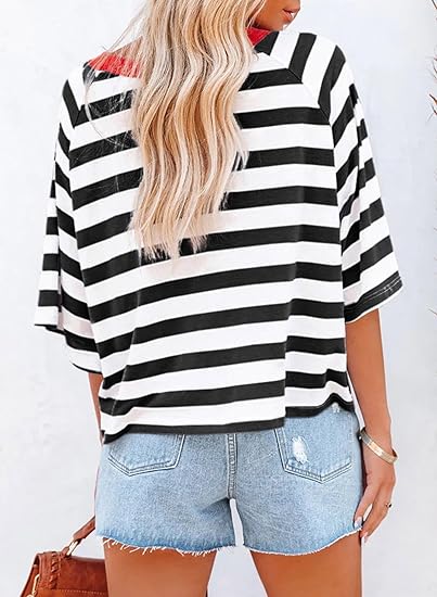 ✨Women's Cute Round Neck Striped Short Sleeve Casual Top