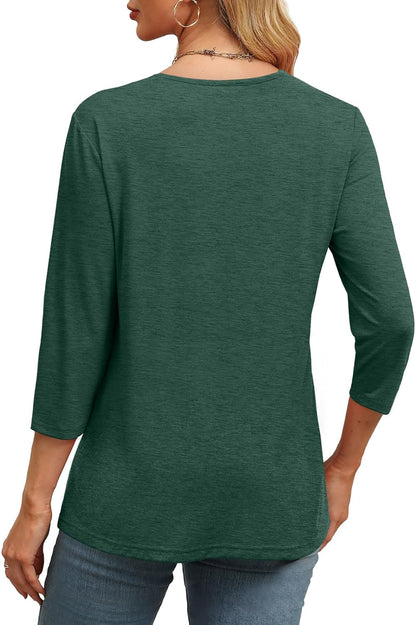 ✨Women's Trendy V Neck 3/4 Long Sleeve Tops Loose Fit Blouse