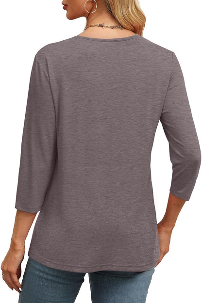 ✨Women's Trendy V Neck 3/4 Long Sleeve Tops Loose Fit Blouse