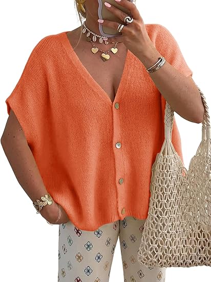 Women's V-Neck Batwing Sleeve Knit Cardigan