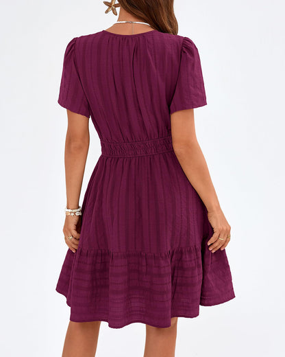 Women's V-Neck Elastic Waist Tiered Mini Dress