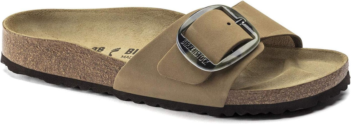 Birkenstock Unisex Madrid Big Buckle Nubuck Leather Patent High Shine Mud Green