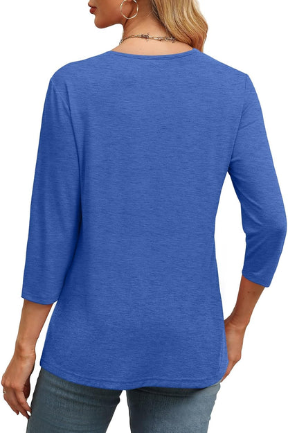 ✨Women's Trendy V Neck 3/4 Long Sleeve Tops Loose Fit Blouse