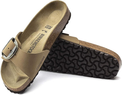 Birkenstock Unisex Madrid Big Buckle Nubuck Leather Patent High Shine Mud Green