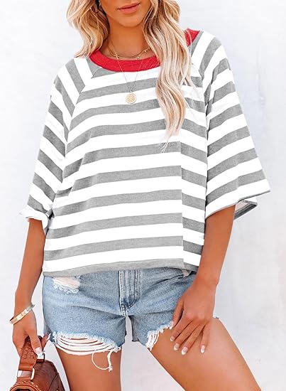 ✨Women's Cute Round Neck Striped Short Sleeve Casual Top