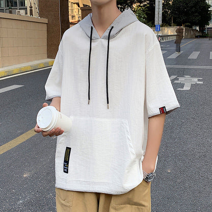 Men’s Loose-Fitting Mock Two-Piece Shirt | Trendy Double-Layer Short Sleeve Top | Urban Streetwear Relaxed Fit Casual Shirt | Modern Contrast Layered Aesthetic Shirt for Men