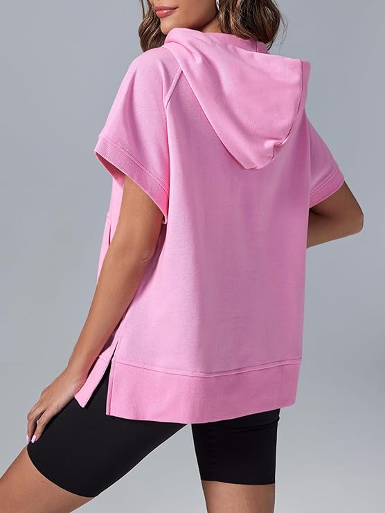 Women's Oversized Half-Zip Short Sleeve Hoodie