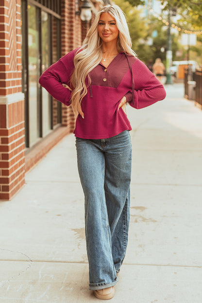 Threaded Pear River Waffle Hooded Long Sleeve Top