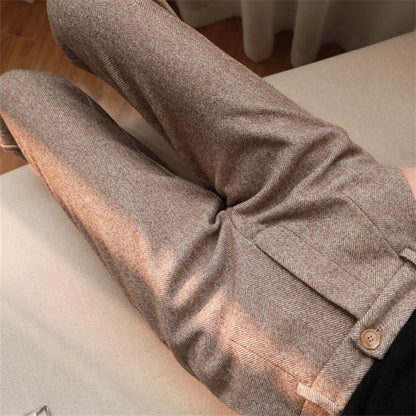 Women's Solid Color Wool-Like Tapered Trousers | Classic Ankle-Length Pants
