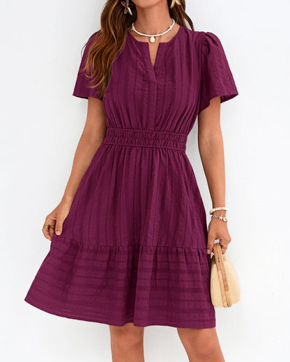 Women's V-Neck Elastic Waist Tiered Mini Dress