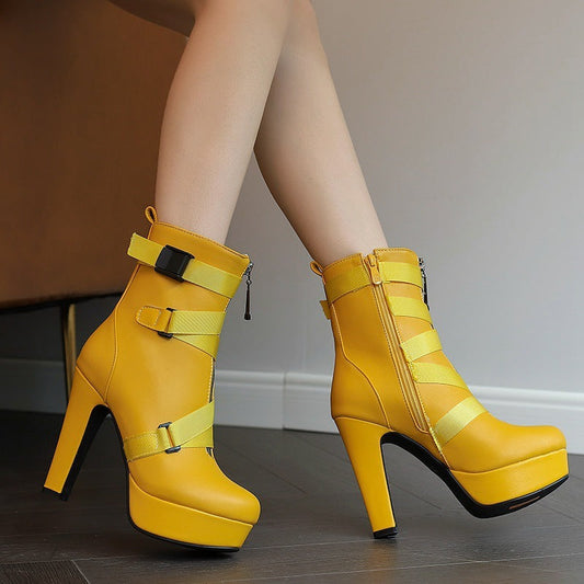 Women’s Luxury Mid-Calf Boots with Thick Soles | High-Sense Chunky Heel Executive Footwear | Trendy Minimalist Gothic-Luxe Platform Boots | Luxury-Label Statuesque Radiant Boots | 2026 High-Fashion Emerald-Luxe Essential