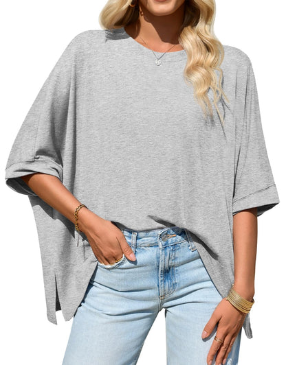 Womens Oversized Tshirts Batwing Short Sleeve Asymmetric Hem Tops