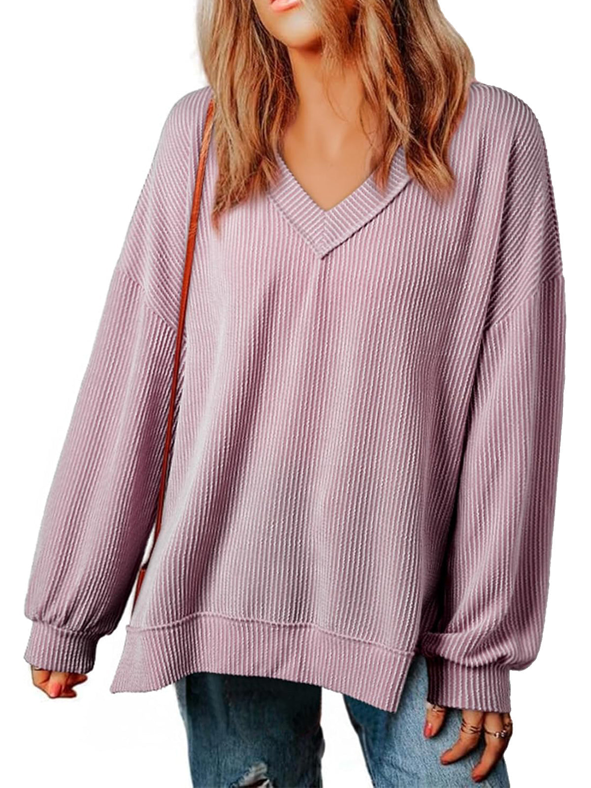 ✨Womens Long Sleeve  Casual V Neck Oversized Tee T-Shirts Tops