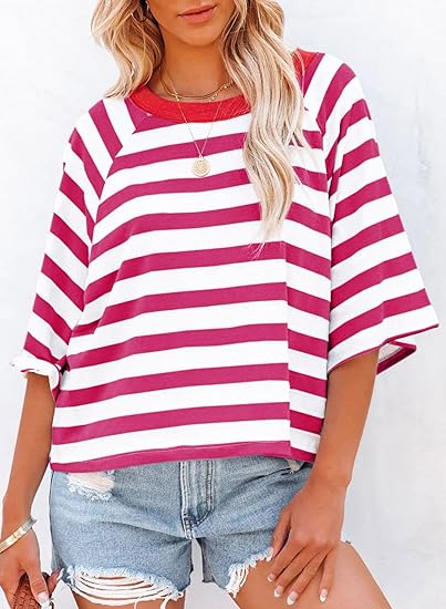 ✨Women's Cute Round Neck Striped Short Sleeve Casual Top