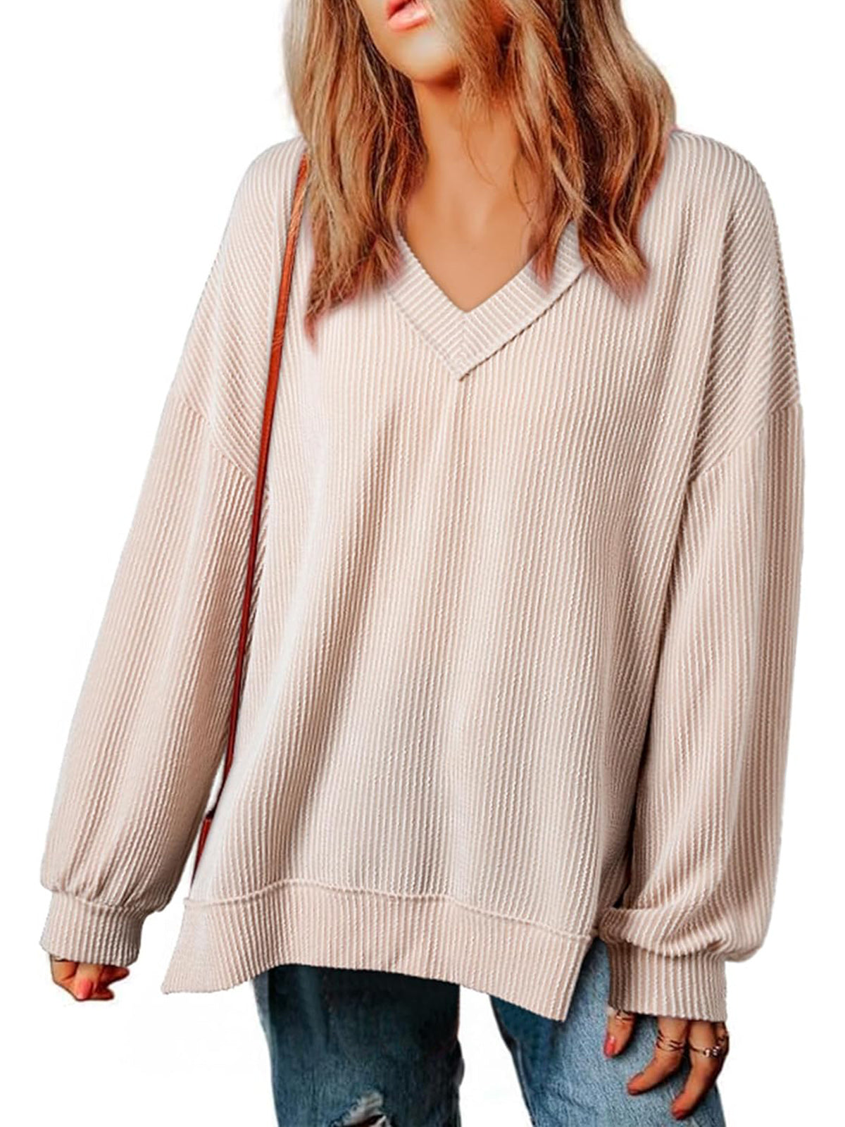 ✨Womens Long Sleeve  Casual V Neck Oversized Tee T-Shirts Tops