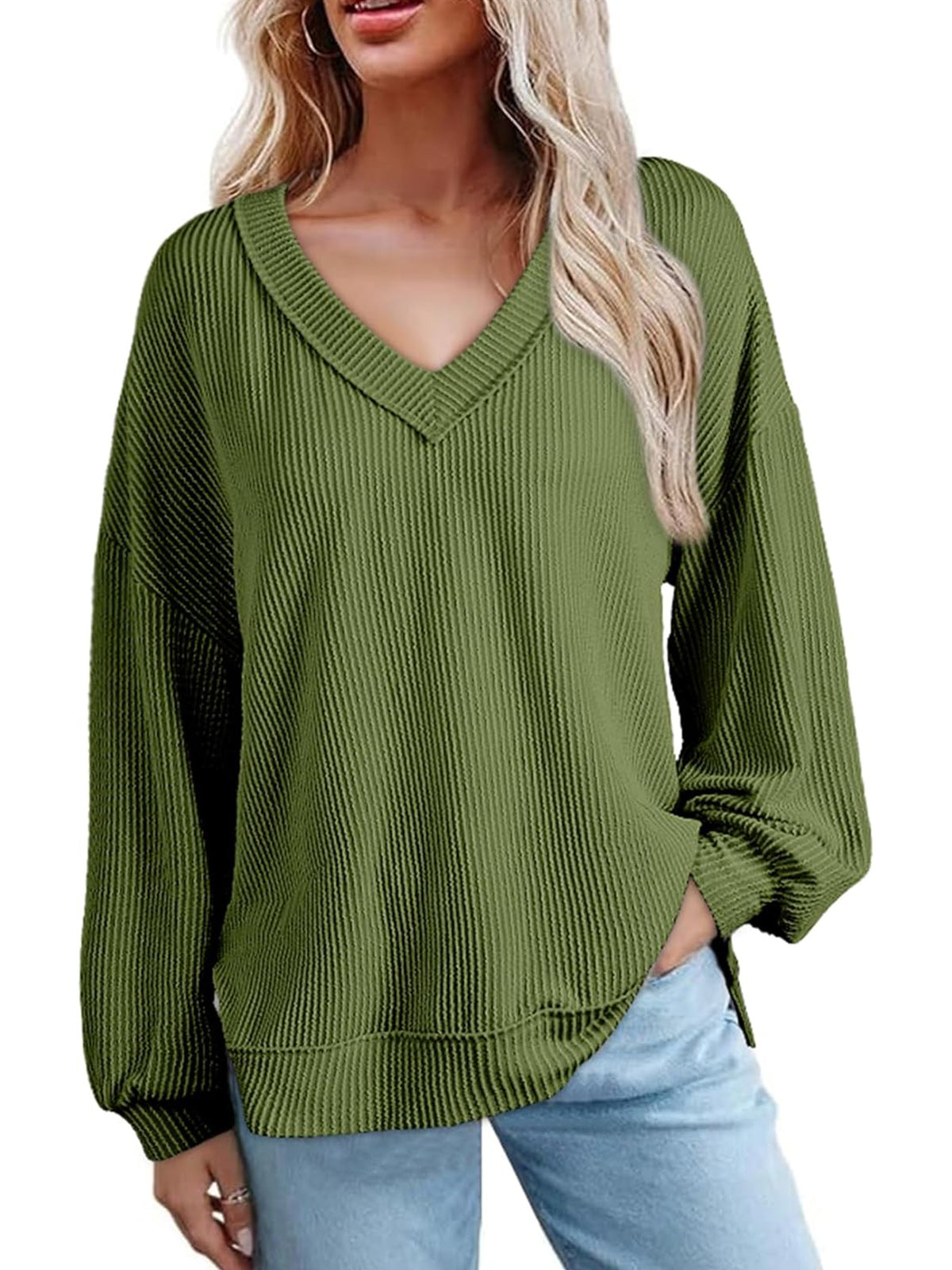 ✨Womens Long Sleeve  Casual V Neck Oversized Tee T-Shirts Tops