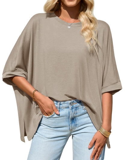 Womens Oversized Tshirts Batwing Short Sleeve Asymmetric Hem Tops