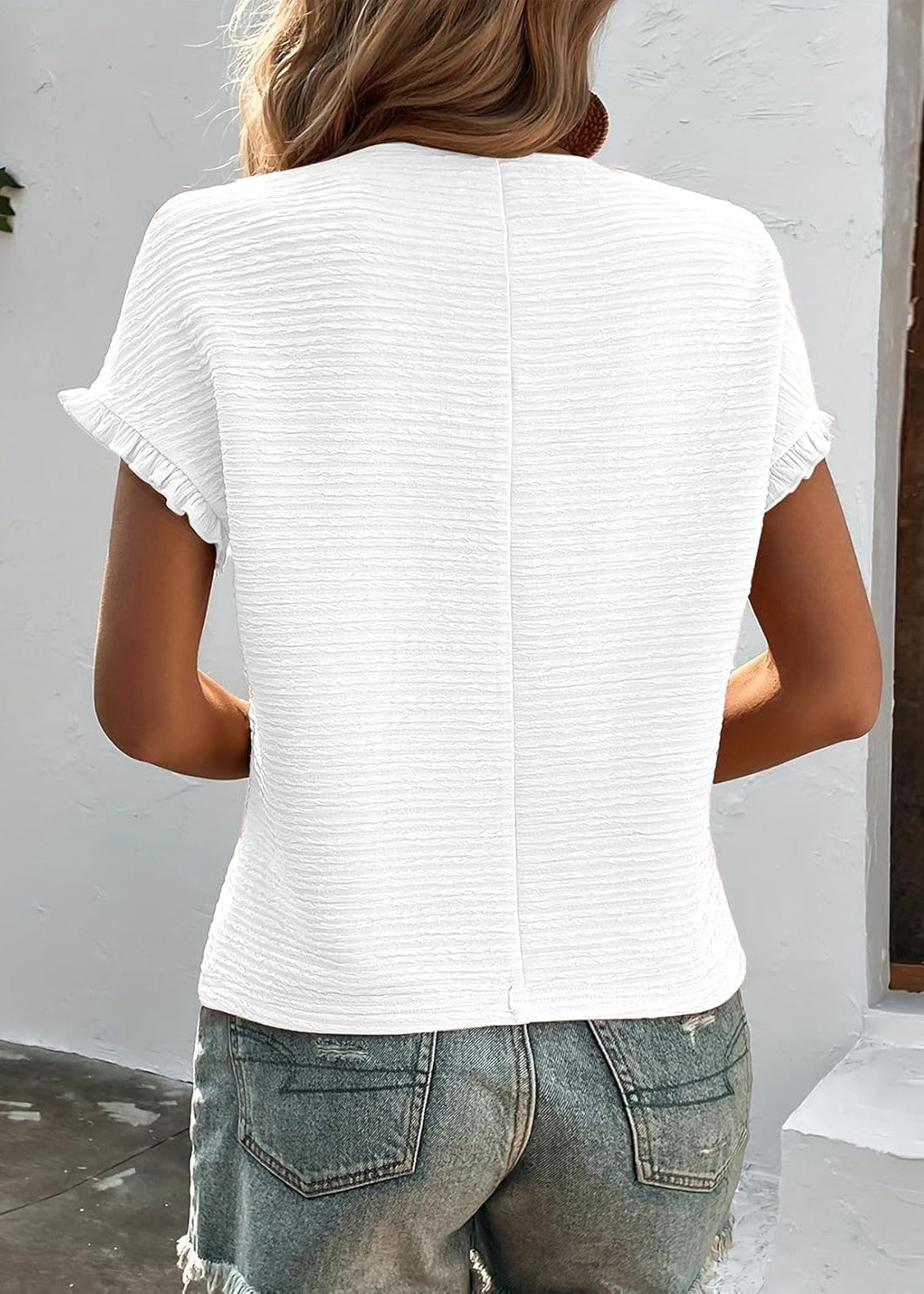 ✨Women's Short Sleeve Ruffle Casual Summer Textured T Shirts