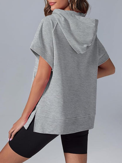 Women's Oversized Half-Zip Short Sleeve Hoodie