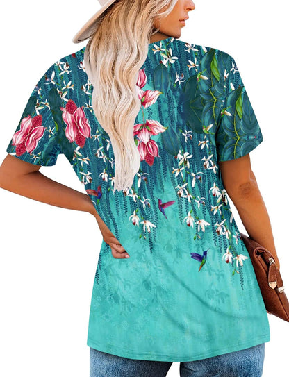 ✨Women's Summer Printed Pleated Crew Neck Tee