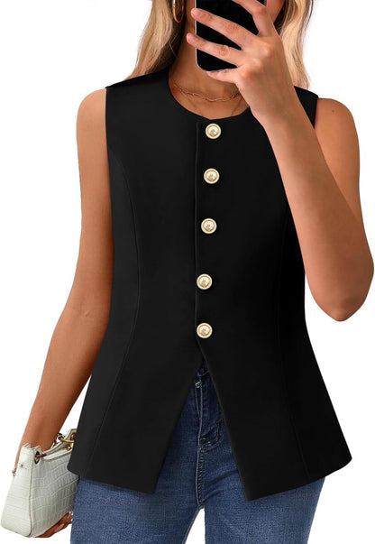 ✨Women's Round Neck Elegant Sleeveless Button-Down Blazer Top