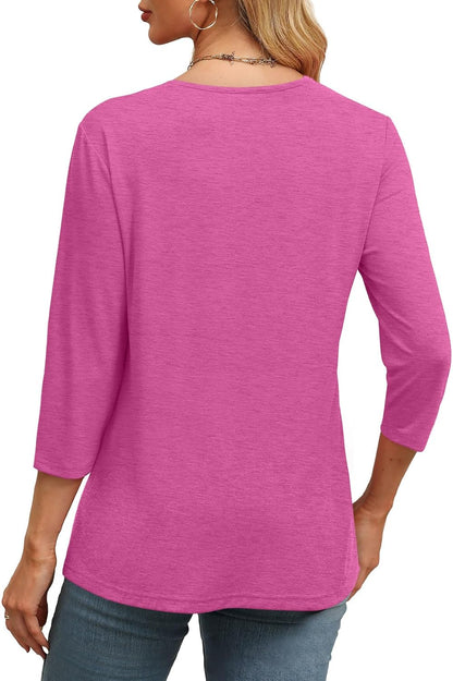 ✨Women's Trendy V Neck 3/4 Long Sleeve Tops Loose Fit Blouse