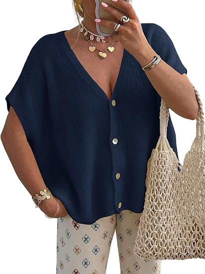 Women's V-Neck Batwing Sleeve Knit Cardigan