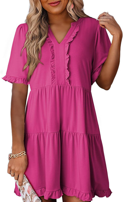 ✨Womens Dresses  V Neck Short Sleeve Casual A Line Flowy Swing Shift Dress