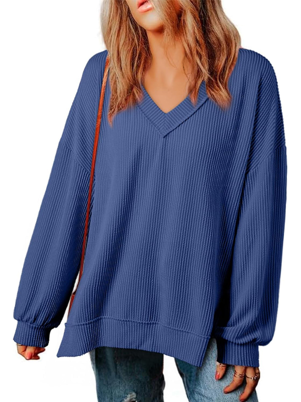 ✨Womens Long Sleeve  Casual V Neck Oversized Tee T-Shirts Tops