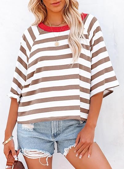 ✨Women's Cute Round Neck Striped Short Sleeve Casual Top