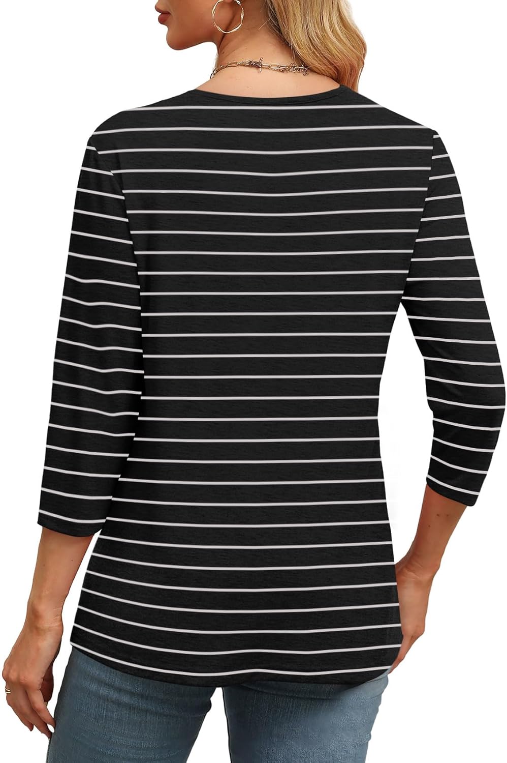 ✨Women's Trendy V Neck 3/4 Long Sleeve Tops Loose Fit Blouse