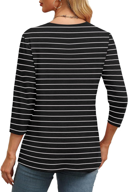 ✨Women's Trendy V Neck 3/4 Long Sleeve Tops Loose Fit Blouse