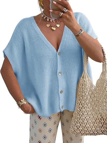Women's V-Neck Batwing Sleeve Knit Cardigan