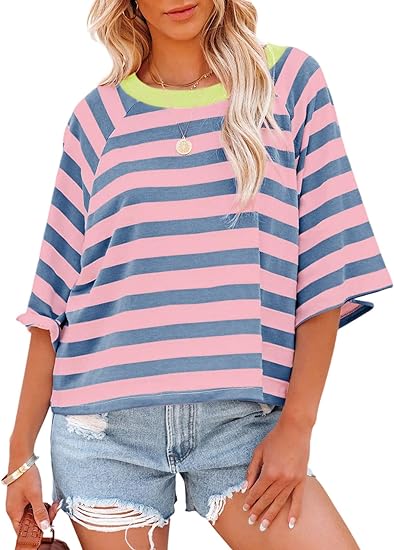 ✨Women's Cute Round Neck Striped Short Sleeve Casual Top