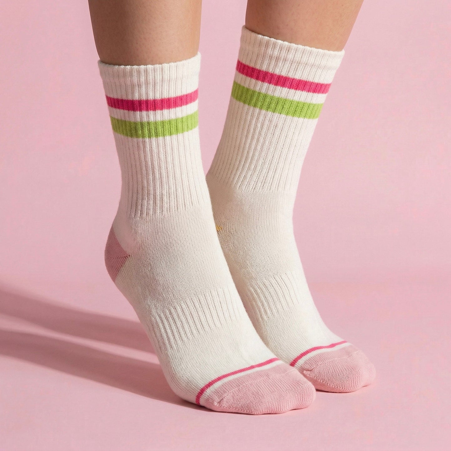 Anna-Kaci Women's 2-Pair Set Crew Athletic Socks with Striped Cuffs and Full Sole Grip for Yoga Fitness