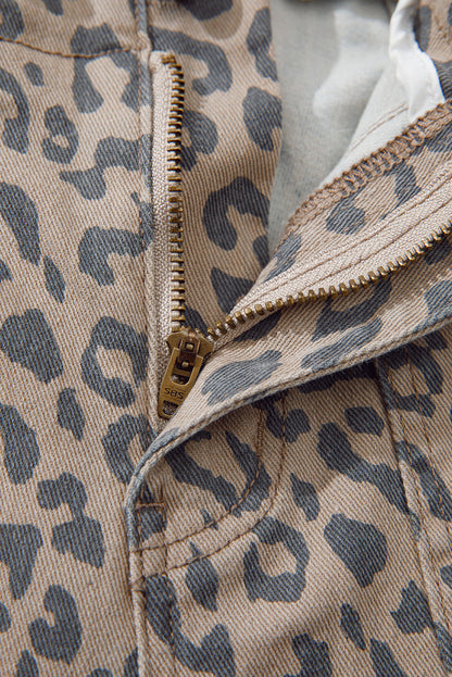 Athena Leopard Print Drawstring Waist Pocketed Wide Leg Jeans