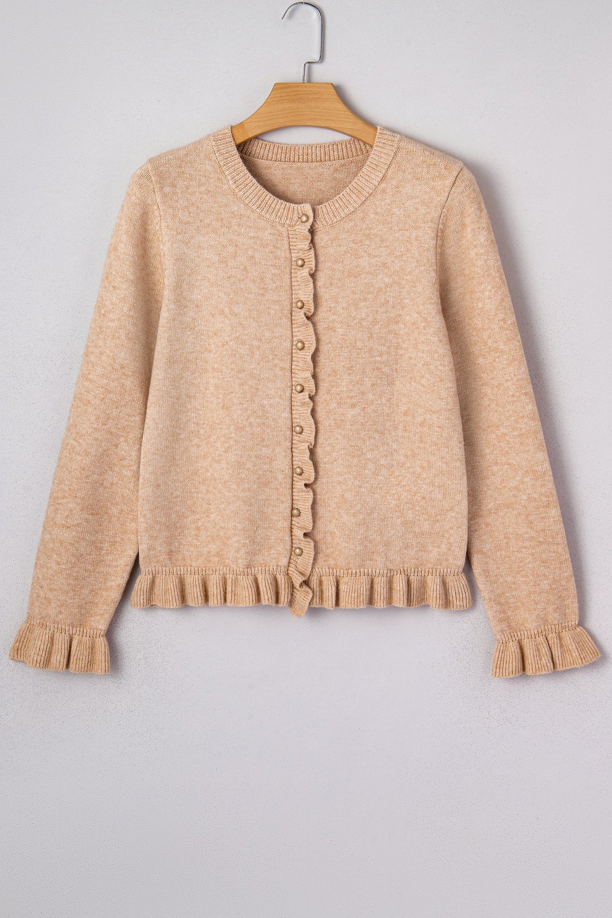 Threaded Pear Yamileth Oatmeal Ruffle Trim Sweater