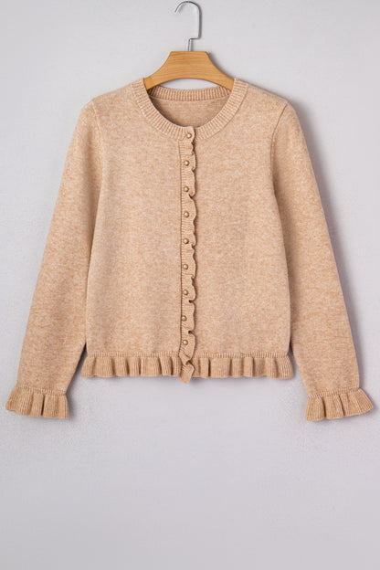 Threaded Pear Yamileth Oatmeal Ruffle Trim Sweater