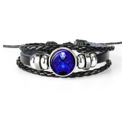 12 Zodiac Constellation Luminous Bracelet | Handmade Braided Leather Astrology Bracelet | Glow-in-the-Dark Birthday Gift for Men, Women & Kids